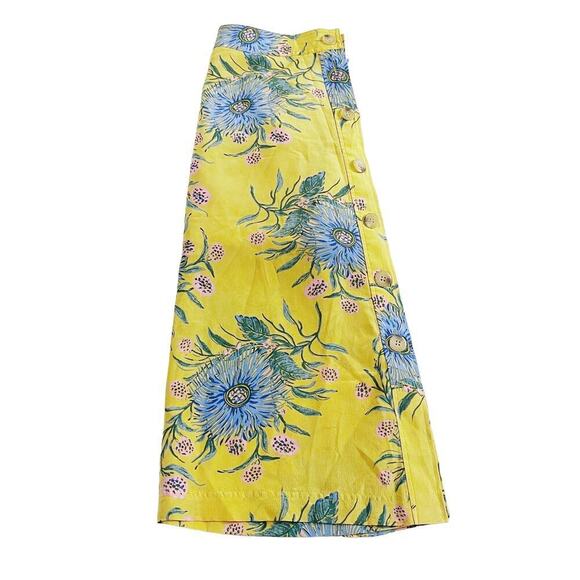 Madewell Silk Yellow Printed Flower Skirt A-Line XS - Picture 7 of 7